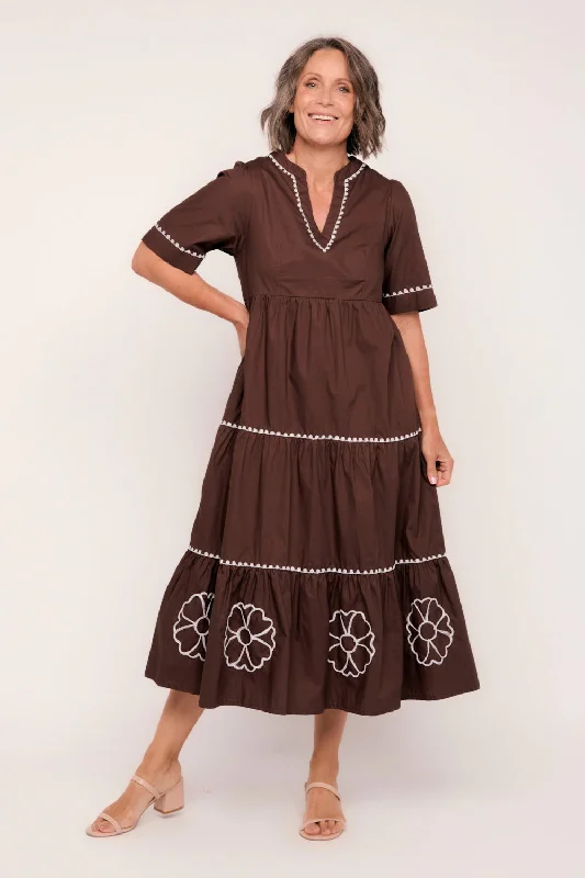 Women's Sporty Chic Clothes Gorgeous Glamour Collection Sabre V-Neck Poplin Dress in Chocolate Women's Sporty Chic Clothes Gorgeous Glamour Collection Sabre V-Neck Poplin Dress in Chocolate