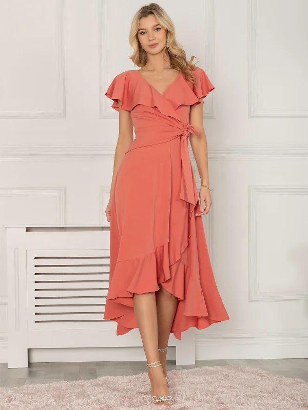 Women's Casual Clothing For Lounging Budget-Friendly Fashion Jolie Moi Alleigh Frill Maxi Dress, Rusty Red