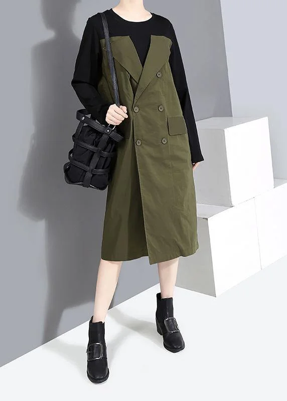 Women's Clothes And Garments Women's Online Boutique Chic green cotton dresses tie waist Plus Size patchwork Dress