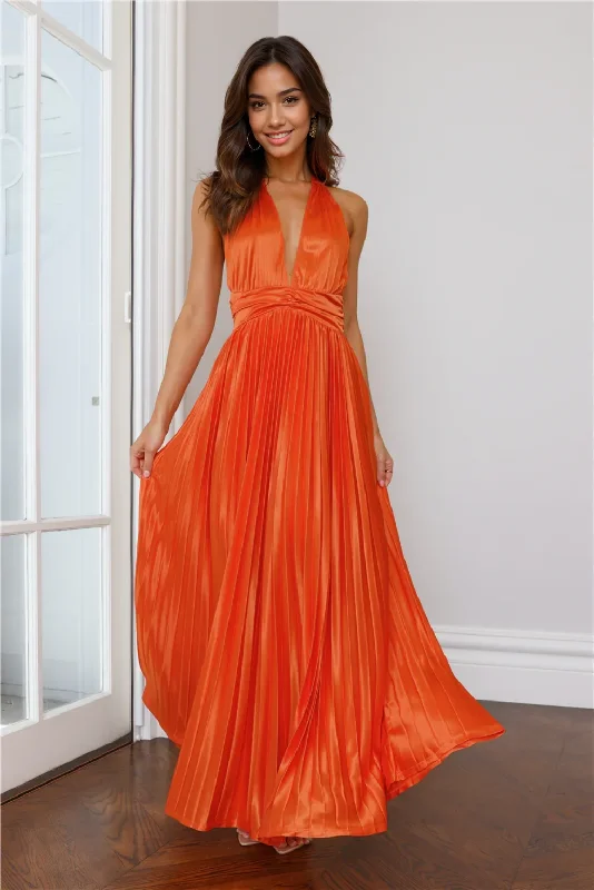 Comfortable Women's Apparel Sale Event, Prices Rock Shimmering Sea Pleated Halter Maxi Dress Orange Comfortable Women's Apparel Sale Event, Prices Rock Shimmering Sea Pleated Halter Maxi Dress Orange