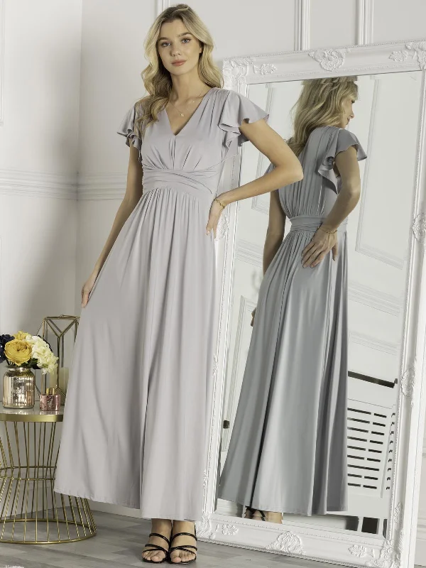 Women's Athleisure Apparel Trendy And Individual Women's Fashion Bette Bridesmaid Twist Waist Maxi Dress, Sliver Grey Women's Athleisure Apparel Trendy And Individual Women's Fashion Bette Bridesmaid Twist Waist Maxi Dress, Sliver Grey