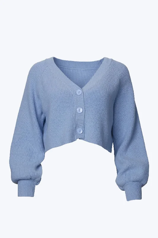 Women's Outerwear Clothing Mega Sale Cropped Slouchy Ribbed-Knit Cardigan In Blue