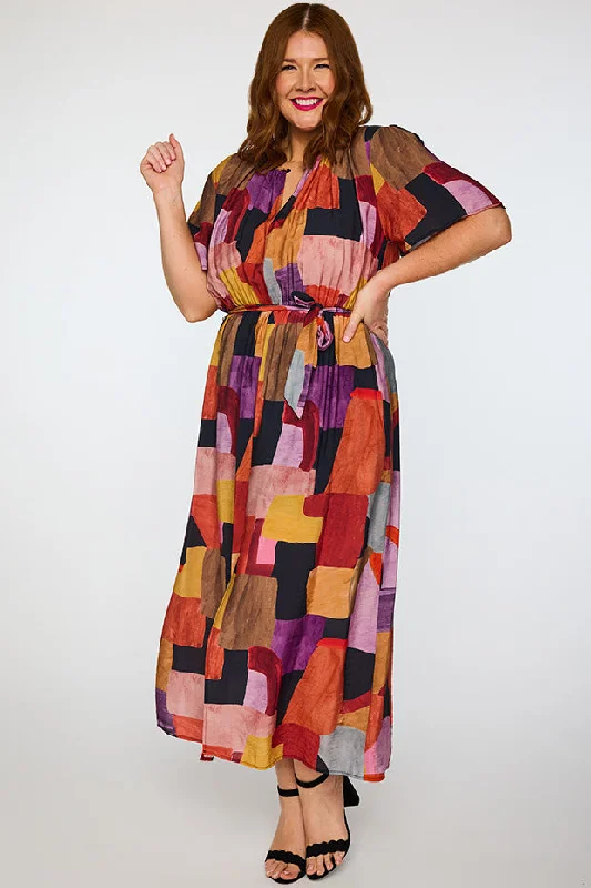 Affordable Women's Clothing High Street Women's Fashion for Trendy Shoppers Ebony Geo Sunset Dress