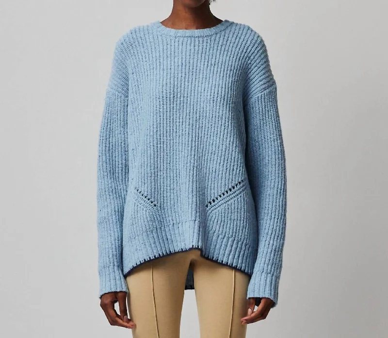 Classic Clothes For Women Fashion Forward, Function First Merino Blend Crew Neck Sweater In Heather Denim Blue