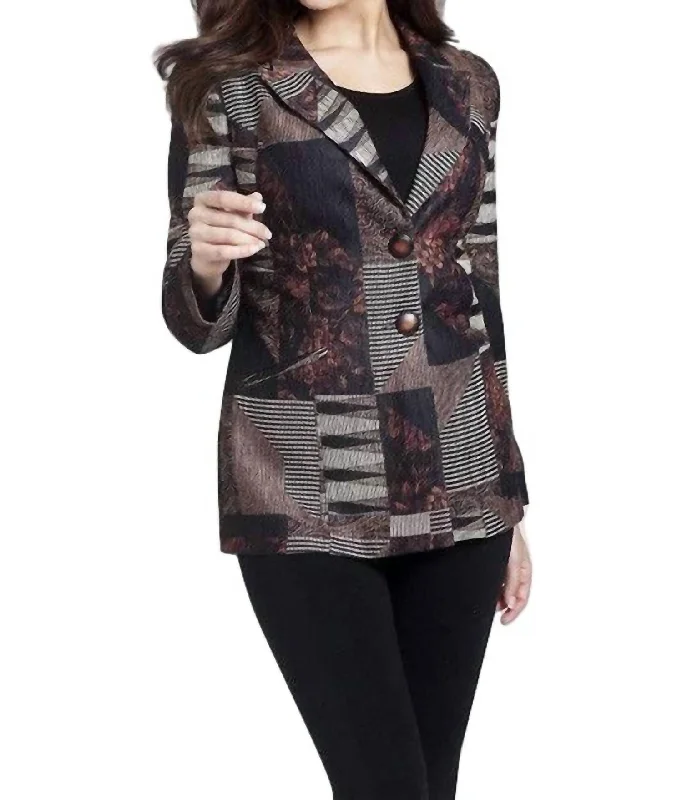 Women's High-Fashion Outfit High End Women's Wear Tapestry Chenille 2-Button Cardigan In Black Multi