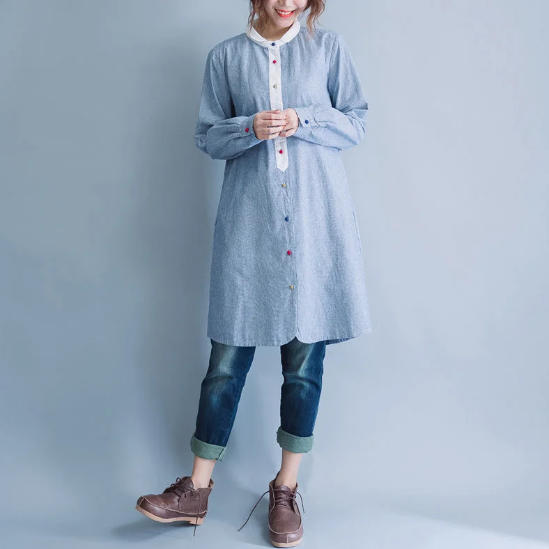 Fashion-Forward Women's Clothing Comfortable Women's Outfits Style blue white striped Cotton tunic pattern Mom Tunic Tops o neck baggy spring Dress