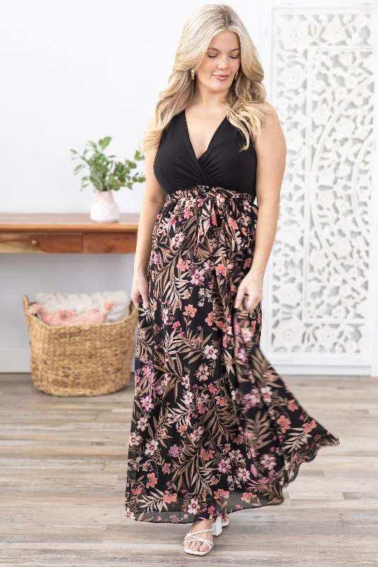 Women's Casual Attire Stylish Women's Apparel Black Chiffon Sleeveless Maxi Dress