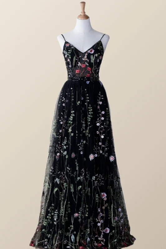 Women's Active Garments For Workouts Best Online Boutiques For Women Black Floral V Neck Long Formal Dress