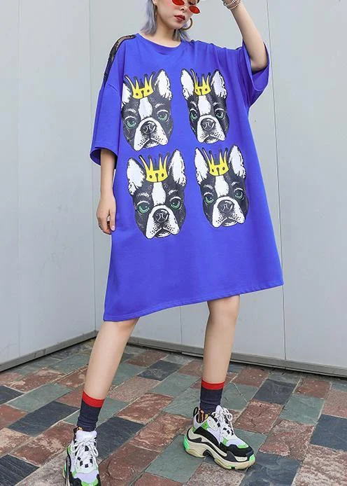 Women's Outerwear Garments All Season Basics Discount Women o neck half sleeve Cotton Long Sewing blue print Dresses summer