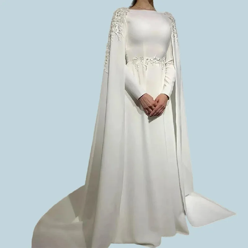 Women's Fashionable Clothing Sets Casual Dresses for Women Women's Arabic Muslim Wedding Dresses Cape Long Sleeves A Line High Neck Bride Gowns Lace Appliques Sweep Train Vestido De Novia