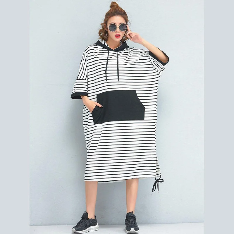 Trendy Athleisure Clothing For Women Cool Prices Brand Oversized Women Clothing Loose Casual Cotton Striped Dress