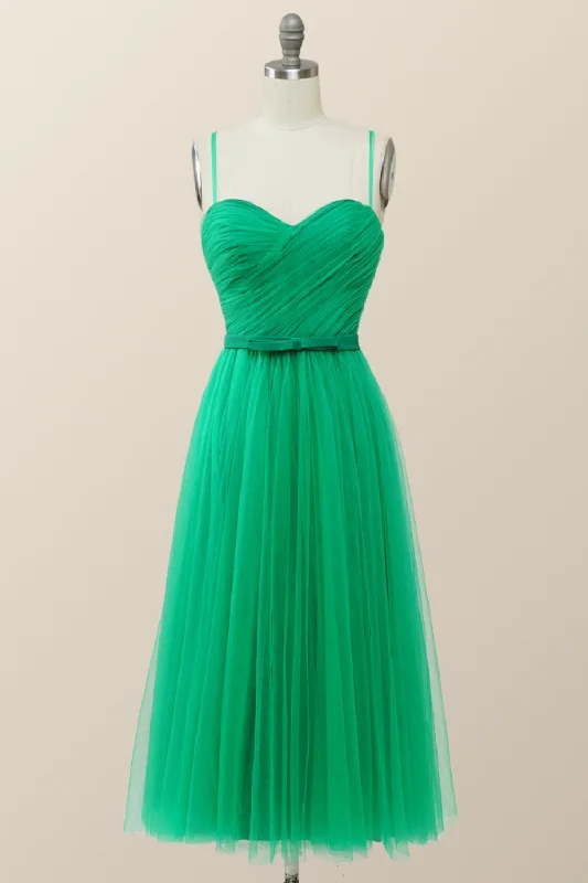 Women's Occasion Wear Apparel Sale For Women Spaghetti Straps Green Tulle Midi Dress