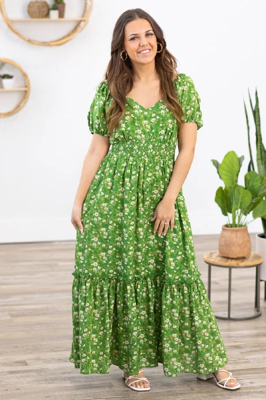 Women's Holiday Clothing Modern Women's Apparel Green Multicolor Floral Puff Sleeve Maxi Dress Women's Holiday Clothing Modern Women's Apparel Green Multicolor Floral Puff Sleeve Maxi Dress