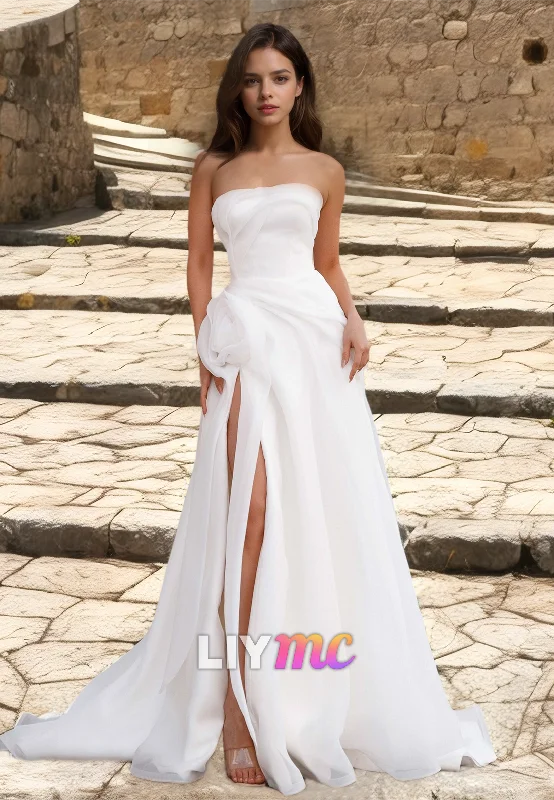 Women's Casual Clothing For Lounging Budget-Friendly Fashion Off-Shoulder Sleeveless Side Slit Floral Embellished A-Line Wedding Dress