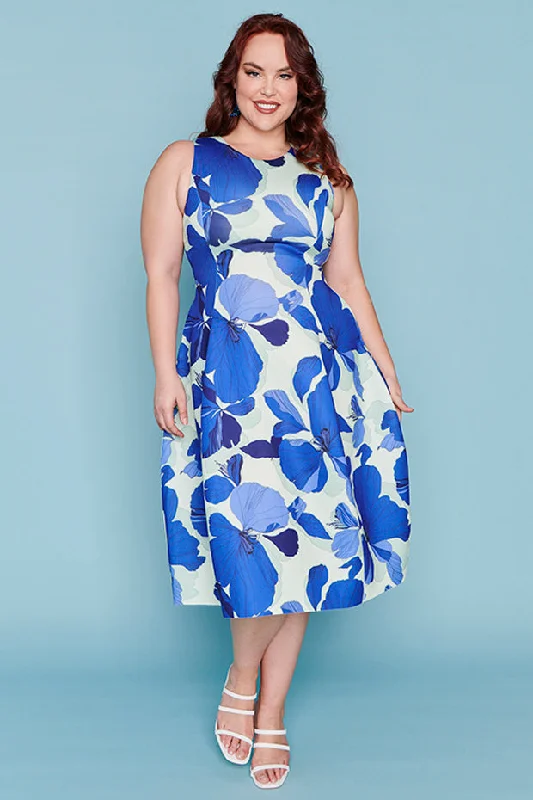 Women's Party Clothes Plus Size Women's Fashion and Clothing Lucca Blue Hibiscus Party Dress