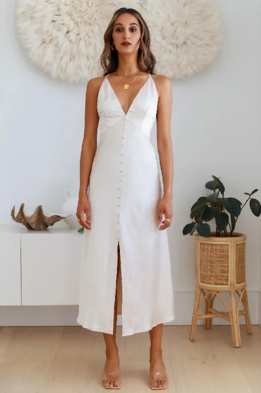 Women's Vintage-Inspired Outfit Must-Have Styles Sleek Night Satin Midi Dress Champagne