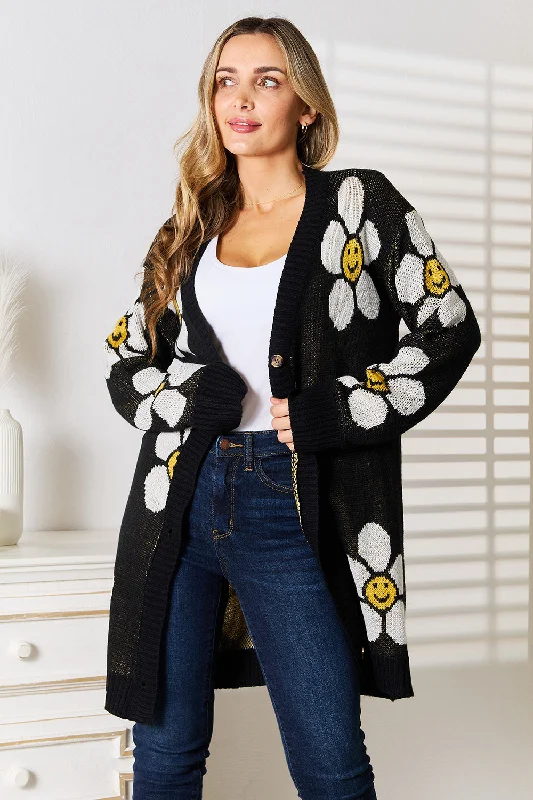 Women's Evening Wear Attire Street Style Fashion Floral Button Down Longline Cardigan