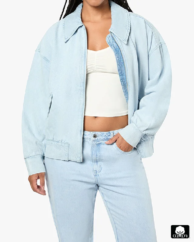 Affordable Elegance – Shop Premium Fashion Now Denim Bomber Jacket