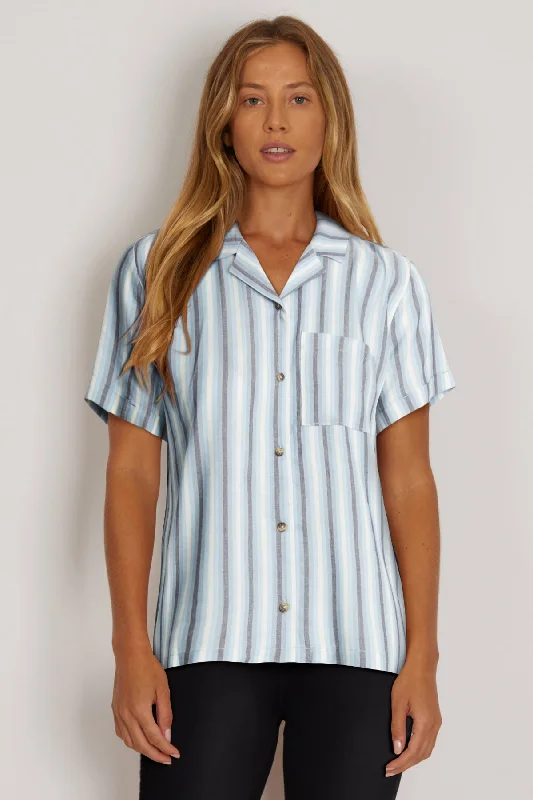Casual Chic Clothing For Women Chic Styles Mya Camp Button Up (Clear Sky Lilah Stripe) Casual Chic Clothing For Women Chic Styles Mya Camp Button Up (Clear Sky Lilah Stripe)