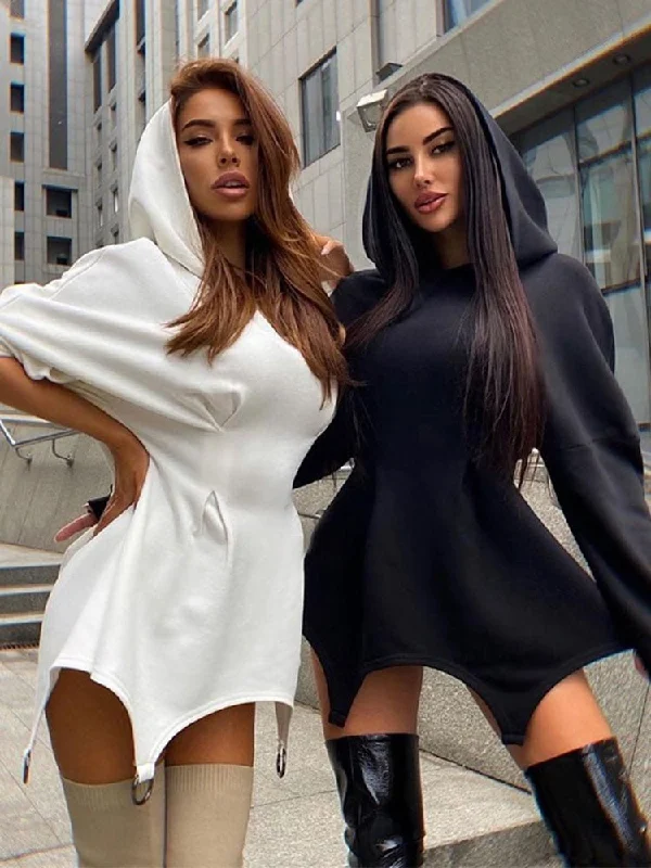 Women's Contemporary Apparel Flash Sale Online Autumn Irregular Hem Hoodie Mini Dress