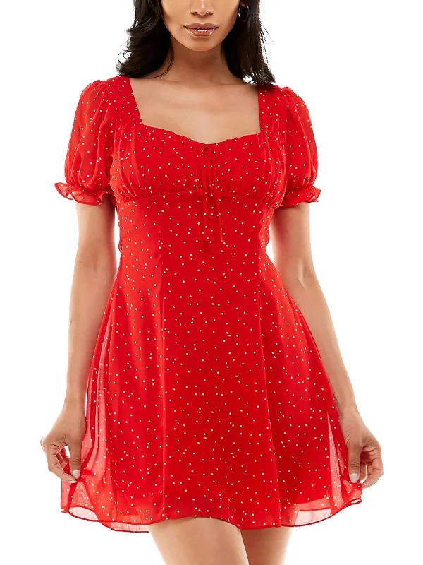 Women's Holiday Clothes Unleash Your Trend Driven Style Juniors Womens Chiffon Polka Dot Mini Dress