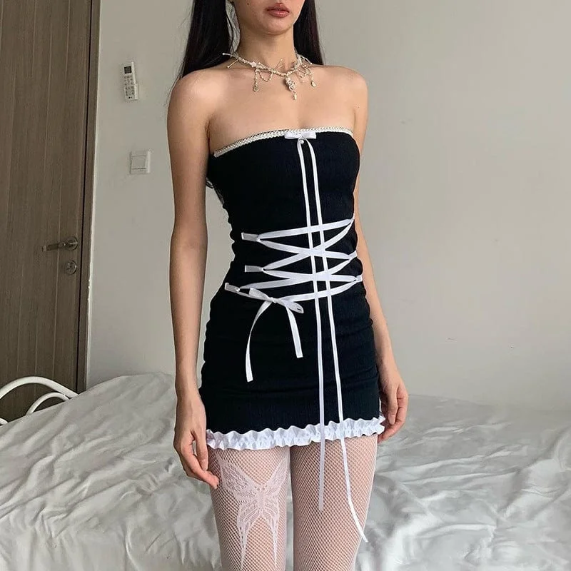 Women's Elegant Clothes Chic Women's Clothing Women's Grunge Ruffled Lace-up Dress